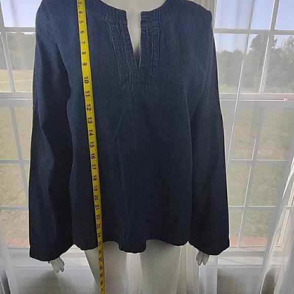 Universal Thread 100% Cotton Long Sleeve V-Neck Dark Blue Denim Top Size Small - Picture 5 of 10